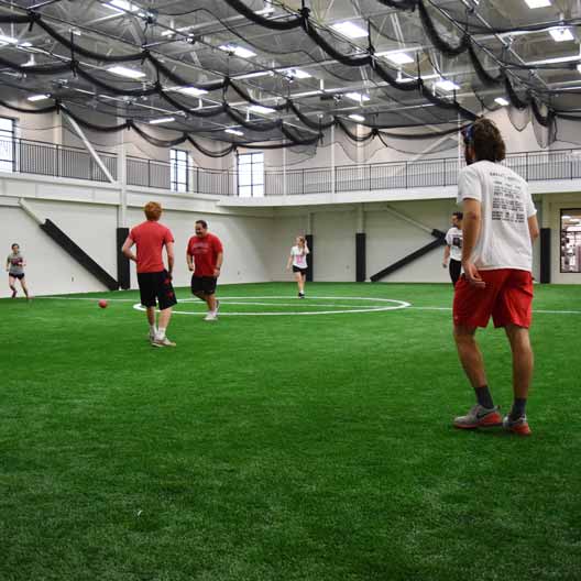 Students playing soccer in the Murphy Recreation Center
