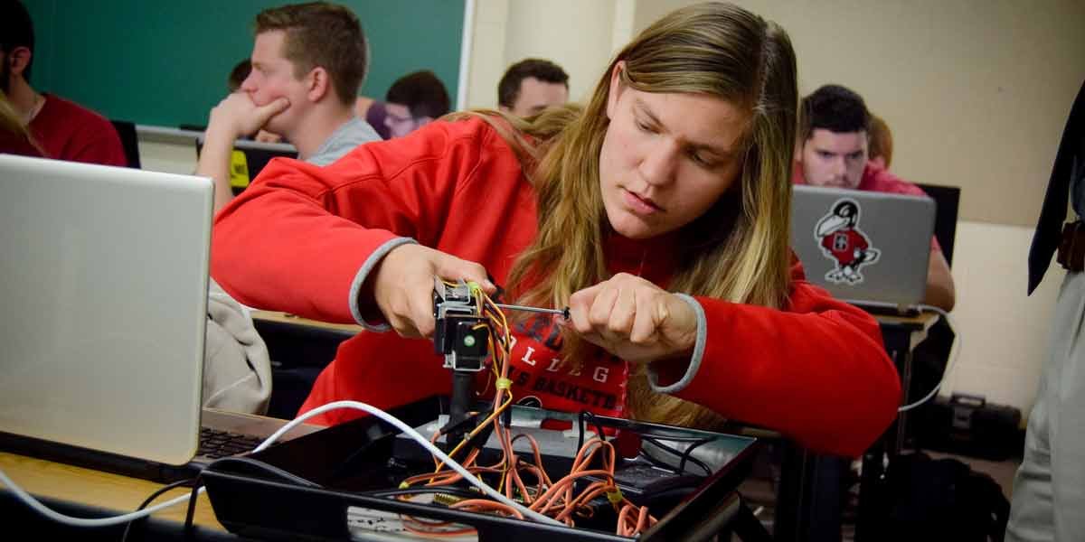 A student in Robotics class