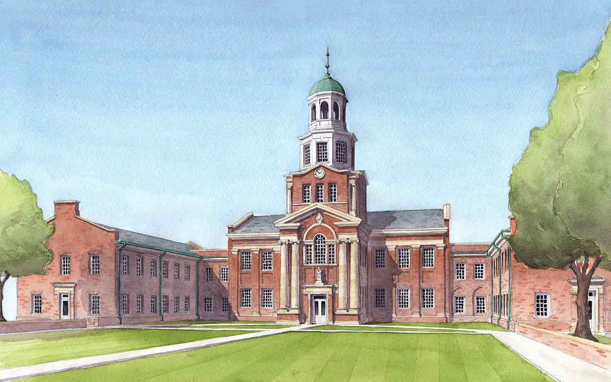 A watercolor of the planned new library at Benedictine College