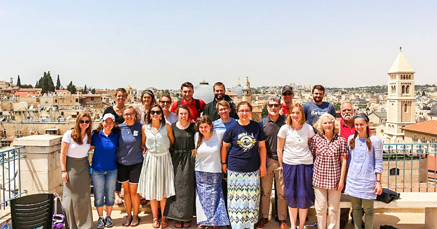 Holy Land Students pose for a group shot while studying abroad in the Holy Land